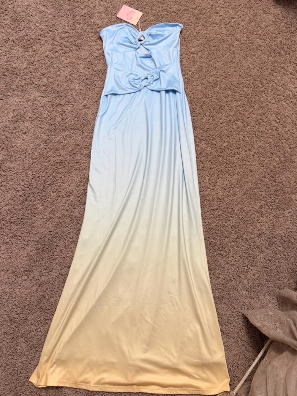 Hello Molly Strapless Ombre Maxi Dress in Light Blue and Cream